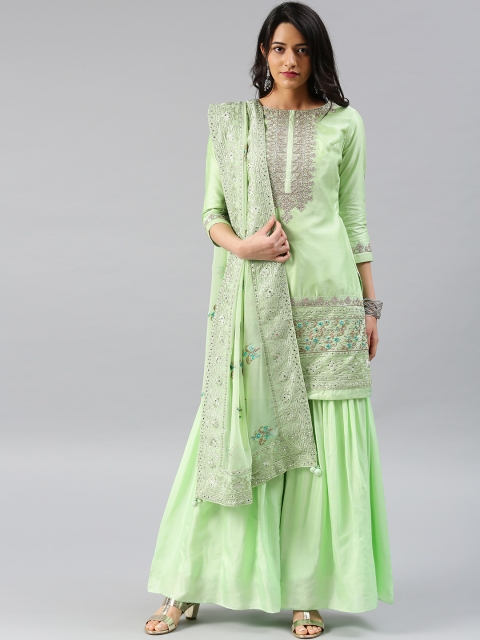 

Saree mall Green Pure Silk Unstitched Dress Material