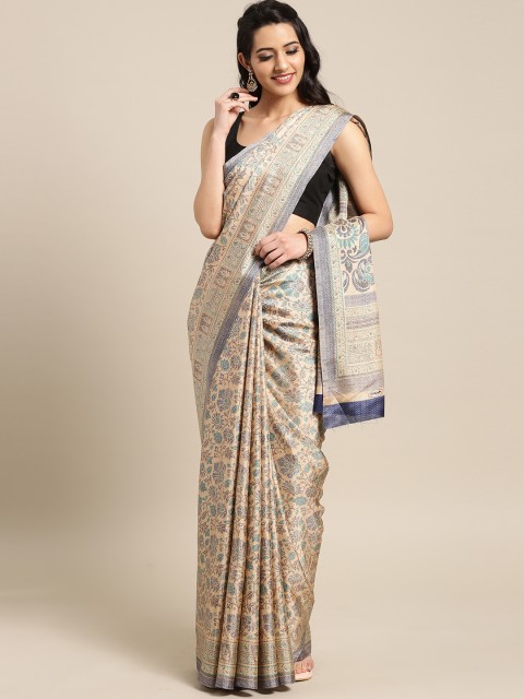 

Saree mall Beige & Navy Blue Art Silk Printed Saree