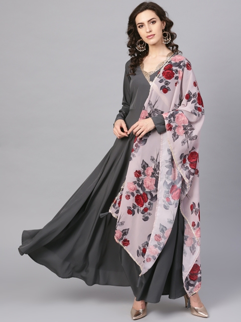 

Ahalyaa Women Grey & Pink Solid A-Line Kurta