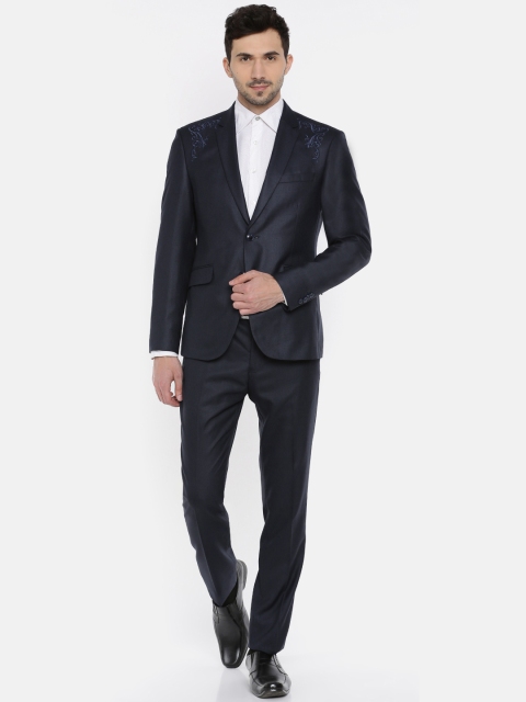 

V Dot Men Navy Blue Solid Skinny Fit Formal Suit