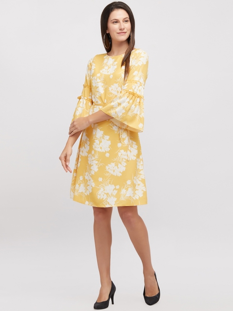 

109F Women Yellow & Off-White Floral Printed Fit and Flare Dress