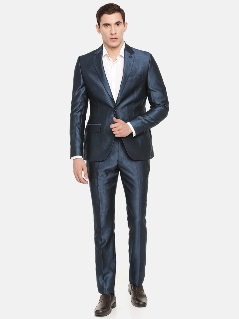 

Parx Men Teal Blue Solid Black Stag Urban Fit Single-Breasted Formal Suit