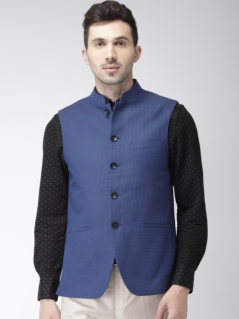 

Park Avenue Men Navy & White Slim Fit Polka Dot Single-Breasted Nehru Jacket, Blue