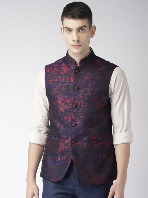 

Park Avenue Men Maroon & Blue Self-Design Slim Fit Nehru Jacket