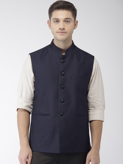 

Raymond Men Blue & Black Self-Design Contemporary Fit Nehru Jacket