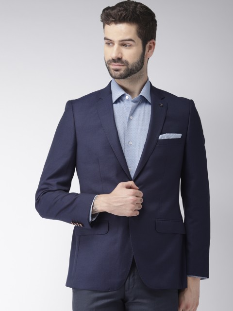

Raymond Men Navy Blue Contemporary Fit Self Design Single-Breasted Formal Blazer