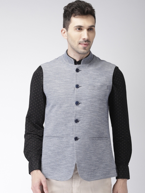 

Park Avenue Men Grey & Blue Slim Fit Textured Single-Breasted Nehru Jacket