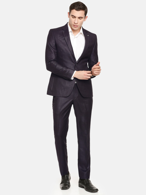 

Parx Men Navy Blue Solid Black Stag Urban Fit Single-Breasted Formal Suit