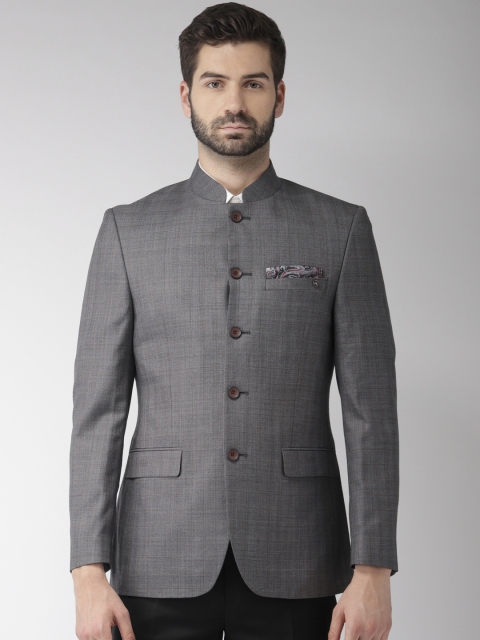 

Raymond Grey Checked Contemporary Fit Single-Breasted Bandhgala Blazer