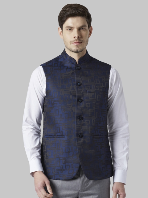 

Park Avenue Men Navy Blue Printed Nehru Jacket