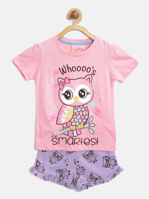 

Lazy Shark Girls Pink & Lavender Printed T-shirt with Shorts