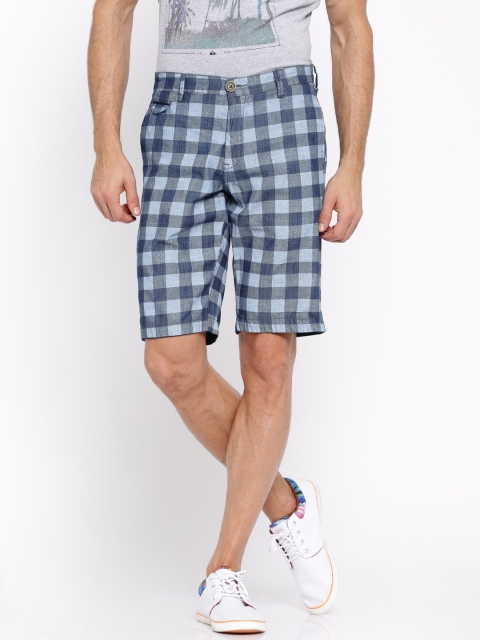 

SHOWOFF Men Blue Checked Slim Fit Regular Shorts