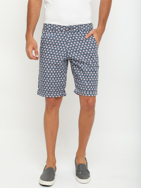 

SHOWOFF Men Blue Printed Slim Fit Regular Shorts