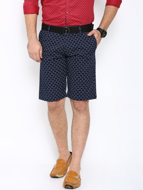 

SHOWOFF Men Navy Blue Printed Slim Fit Regular Shorts