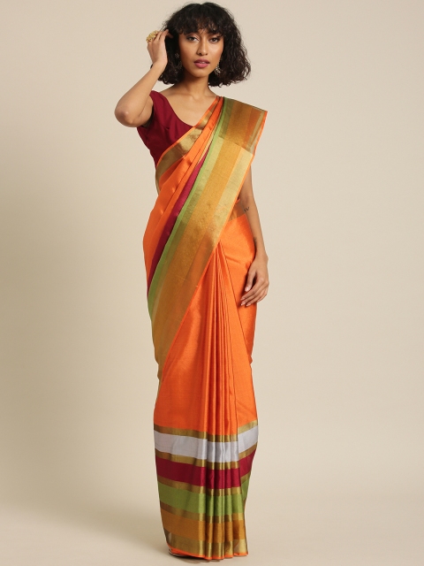 

Varkala Silk Sarees Rust Orange Polycotton Solid Banarasi Saree