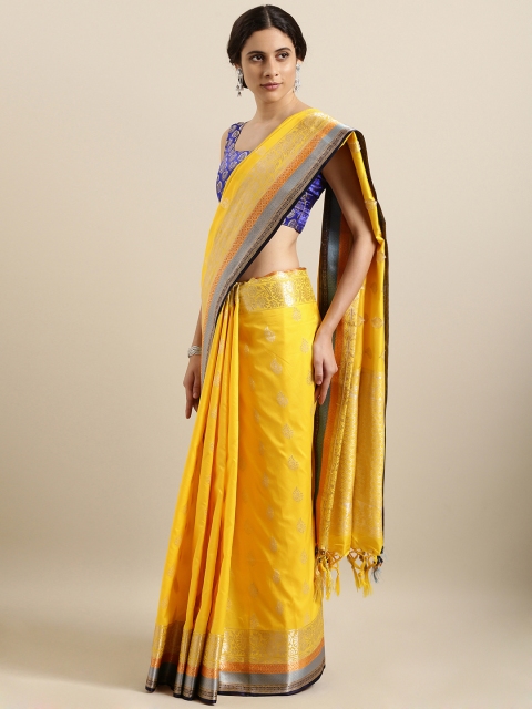 

Varkala Silk Sarees Yellow & Gold Toned Silk Blend Woven Design Banarasi Saree