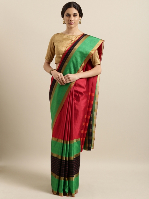 

Varkala Silk Sarees Red & Green Polycotton Colourblocked Banarasi Saree