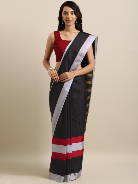 

Varkala Silk Sarees Black & Grey Polycotton Colourblocked Banarasi Saree