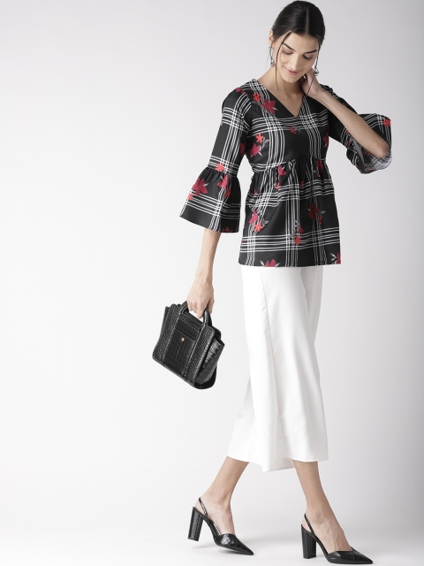 

plusS Women Black & White Checked Empire Top