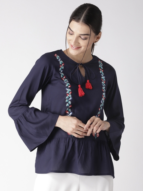 

plusS Women Navy Blue Solid Top