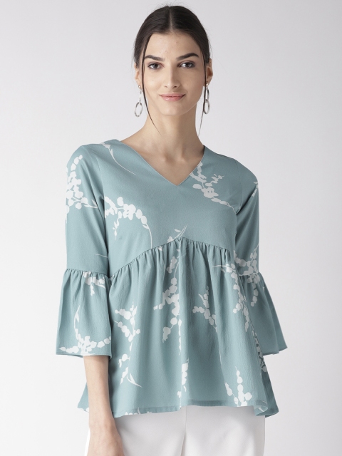 

plusS Women Blue & White Floral Print Empire Top
