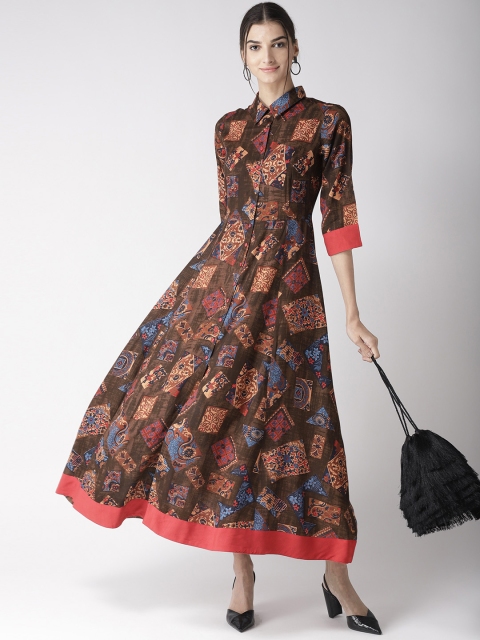 

plusS Women Brown & Beige Printed A-Line Dress