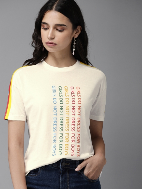 

Moda Rapido Women Cream-Coloured Printed Round Neck T-shirt