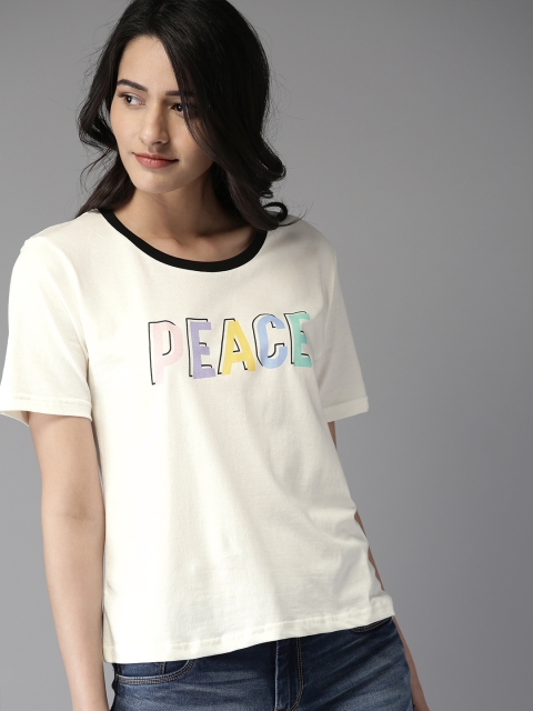 

Moda Rapido Women White Printed Round Neck T-shirt