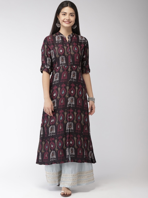 

FLAVIDO Women Black & Maroon Printed A-Line Kurta