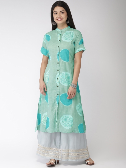 

FLAVIDO Women Sea Green Printed A-Line Kurta