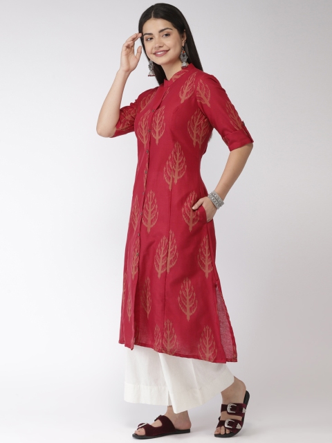 

FLAVIDO Women Red Woven Design A-Line Kurta