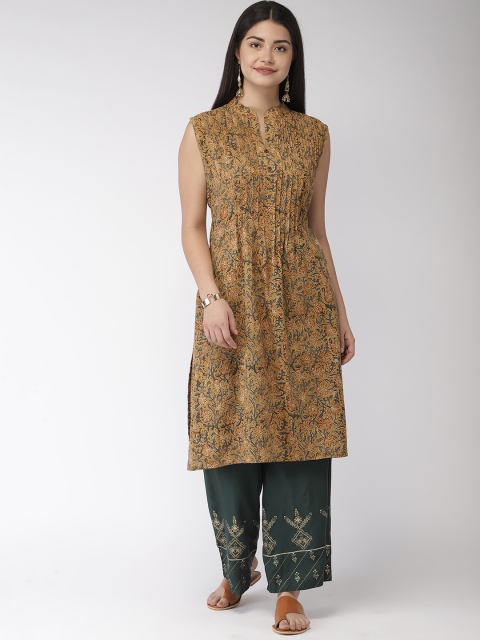 

FLAVIDO Women Mustard Yellow Printed A-Line Kurta