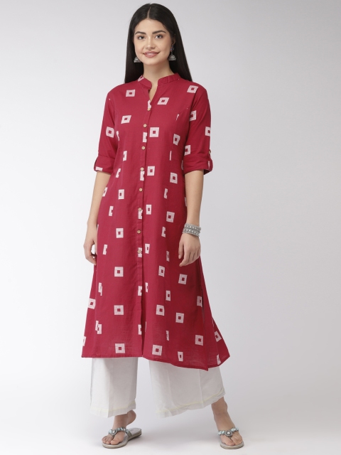 

FLAVIDO Women Pink & White Embroidered A-Line Kurta