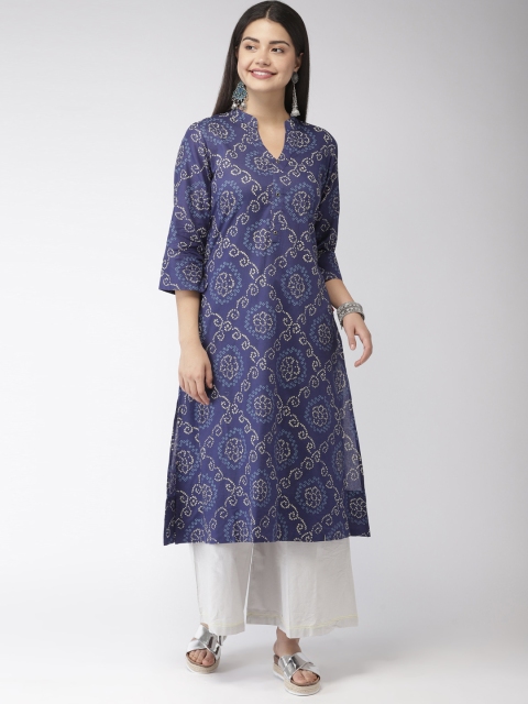 

FLAVIDO Women Blue Printed A-Line Kurta