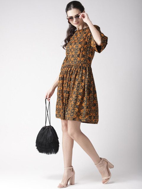 

plusS Mustard Yellow & Black Printed Tunic