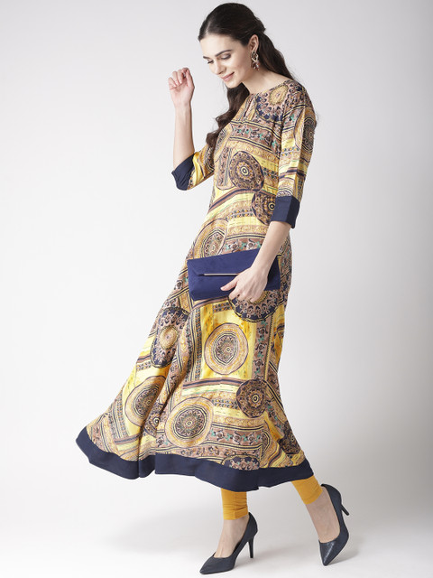 

plusS Women Yellow & Brown Printed A-Line Kurta