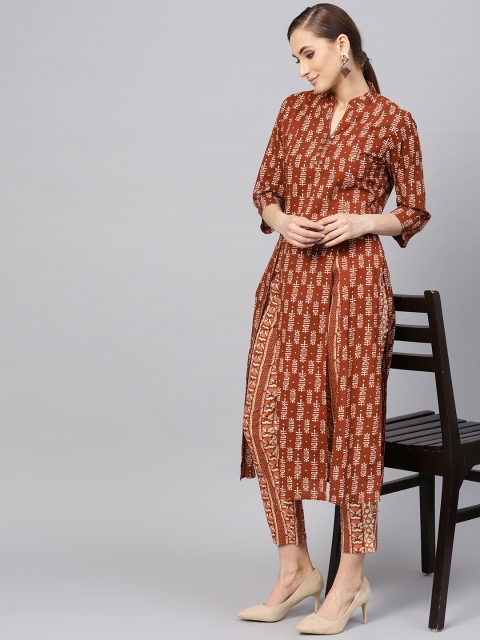 

Jaipur Kurti Women Brown Printed Kurta with Trousers