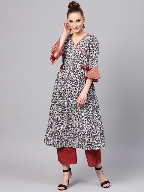 

Jaipur Kurti Women Black & White Floral Printed A-Line Kurta