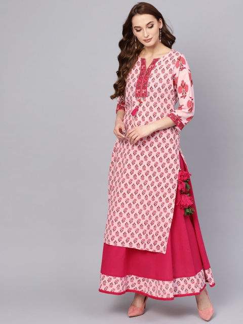 

Jaipur Kurti Women Pink Printed Kurta with Skirt