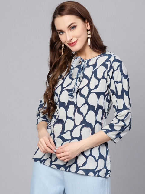 

Jaipur Kurti Women Blue & Grey Printed Top