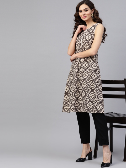 

Jaipur Kurti Women Beige & Coffee Brown Printed A-Line Kurta
