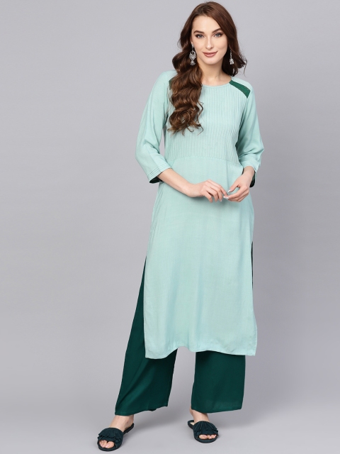 

Jaipur Kurti Women Green Solid Kurta with Palazzos