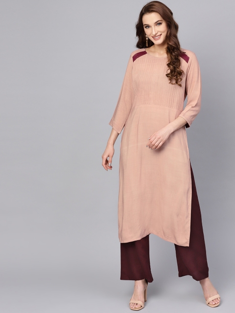 

Jaipur Kurti Women Pink & Burgundy Solid Kurta with Palazzos