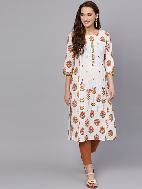 

Jaipur Kurti Women Off-White & Brown Printed Kurta with Trousers