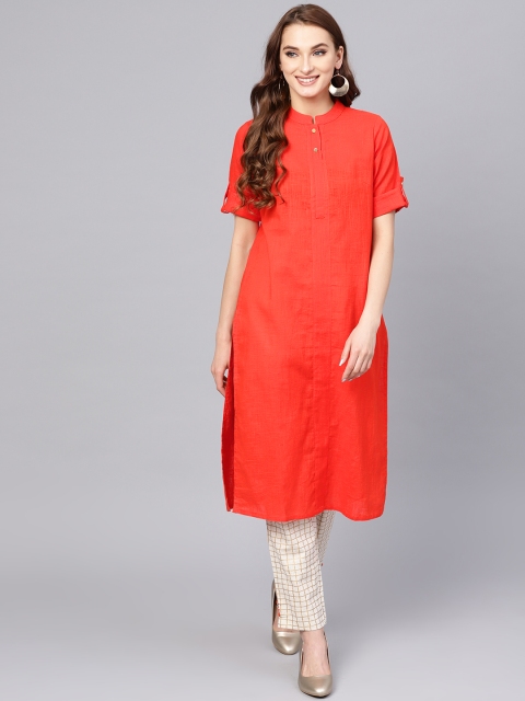 

Jaipur Kurti Women Orange & Beige Solid Kurta with Trousers