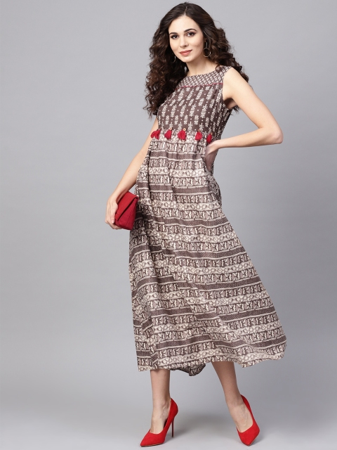 

Jaipur Kurti Women Brown & Off-White Printed Empire Dress