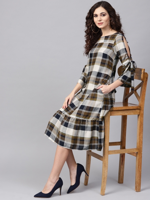 

Jaipur Kurti Women Brown & Off-White Checked A-Line Dress