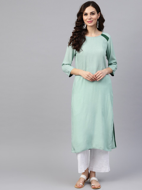 

Jaipur Kurti Women Sea Green Solid Straight Kurta