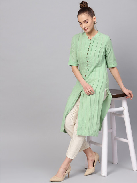 

Jaipur Kurti Women Green Solid Straight Kurta