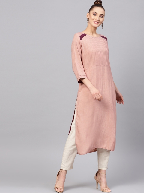 

Jaipur Kurti Women Beige Solid Straight Kurta